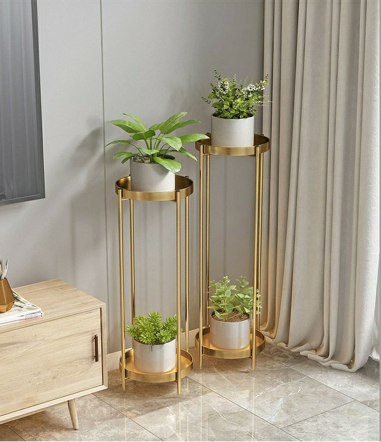 Two tier plant stand- Golden – Vintage Mall